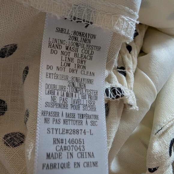 Monteau Los Angeles Polka Dot Linen Blend Top Size Large Smocked waistband - Picture 11 of 11